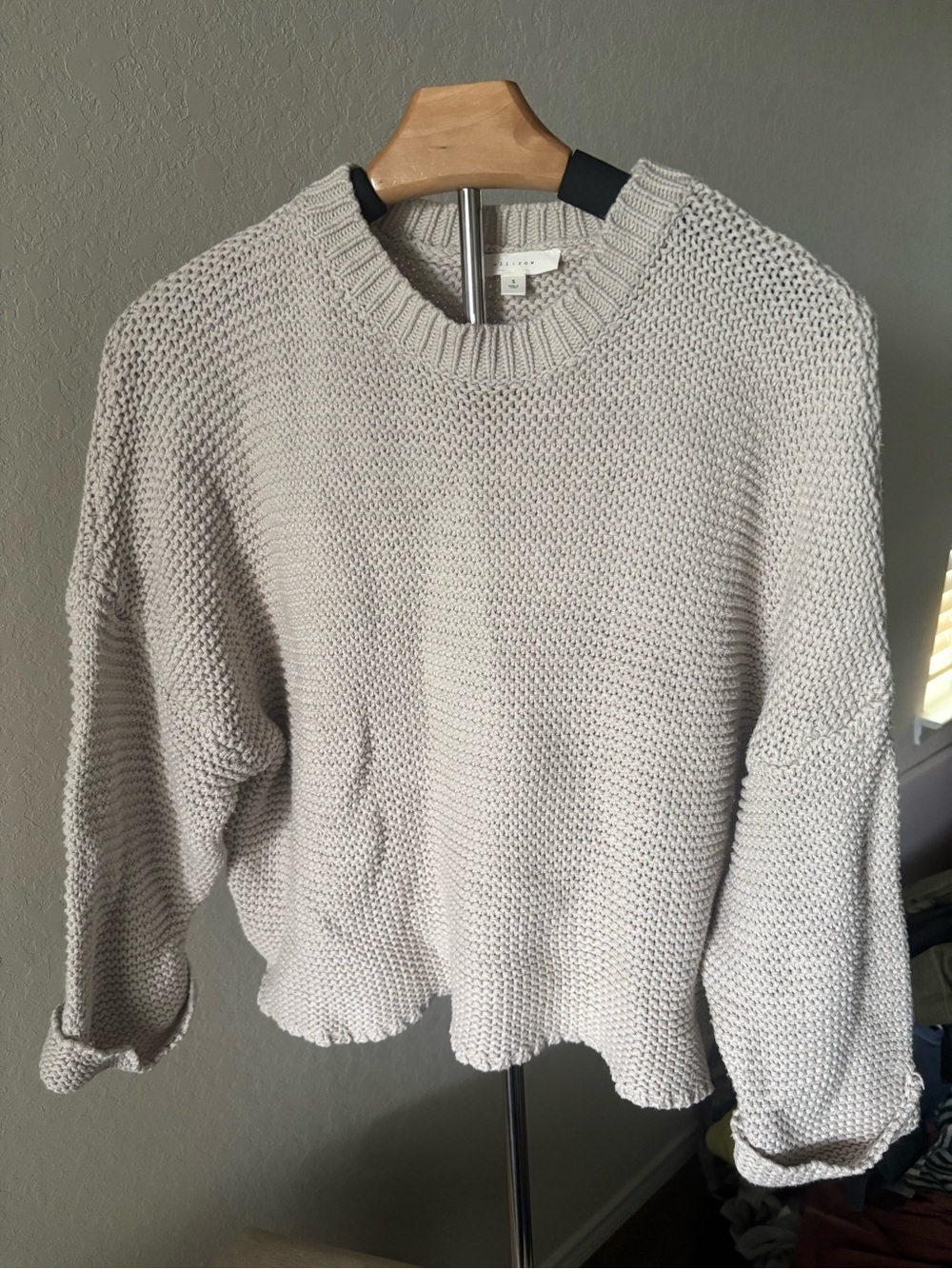 All Row Chunky Knit Cropped Sweater Beige Crewneck Womens Small